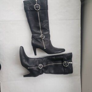ECCO TALL BRISTOL HIGH HEEL MOTO STYLE BUCKLE BOOTS BLACK SIZE 40 or 9/9…